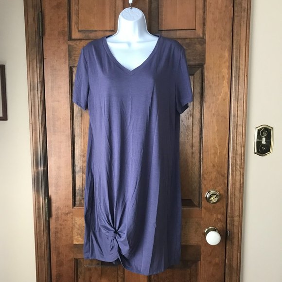 Wangzhi Purple V-Neck Tee Dress w/Knotted Hem Large - Picture 1 of 11